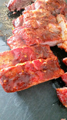 Rub that rubs gourmet spices - smoked side ribs on a green egg. Memphis dry rub