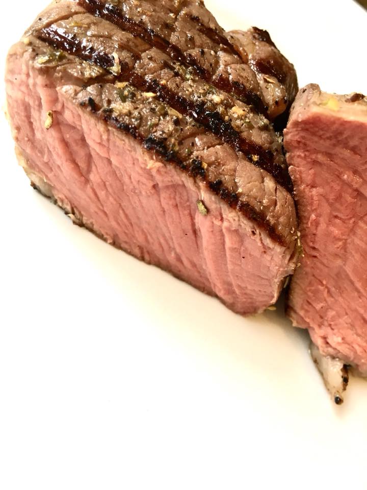 rub that rubs gourmet spices - sous vide rib eye steak.  58 day dry aged beef
