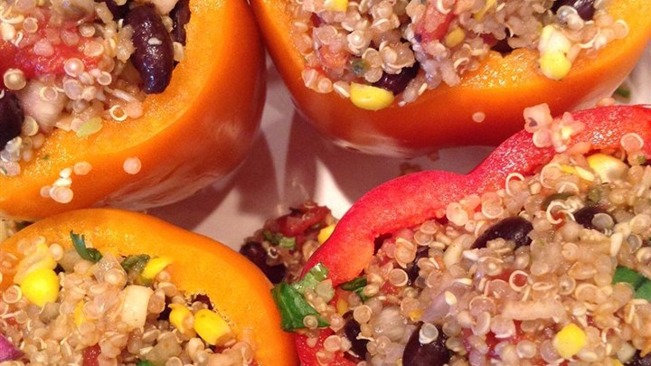 Rub that rubs gourmet spices - vegan stuffed bell peppers with quinoa